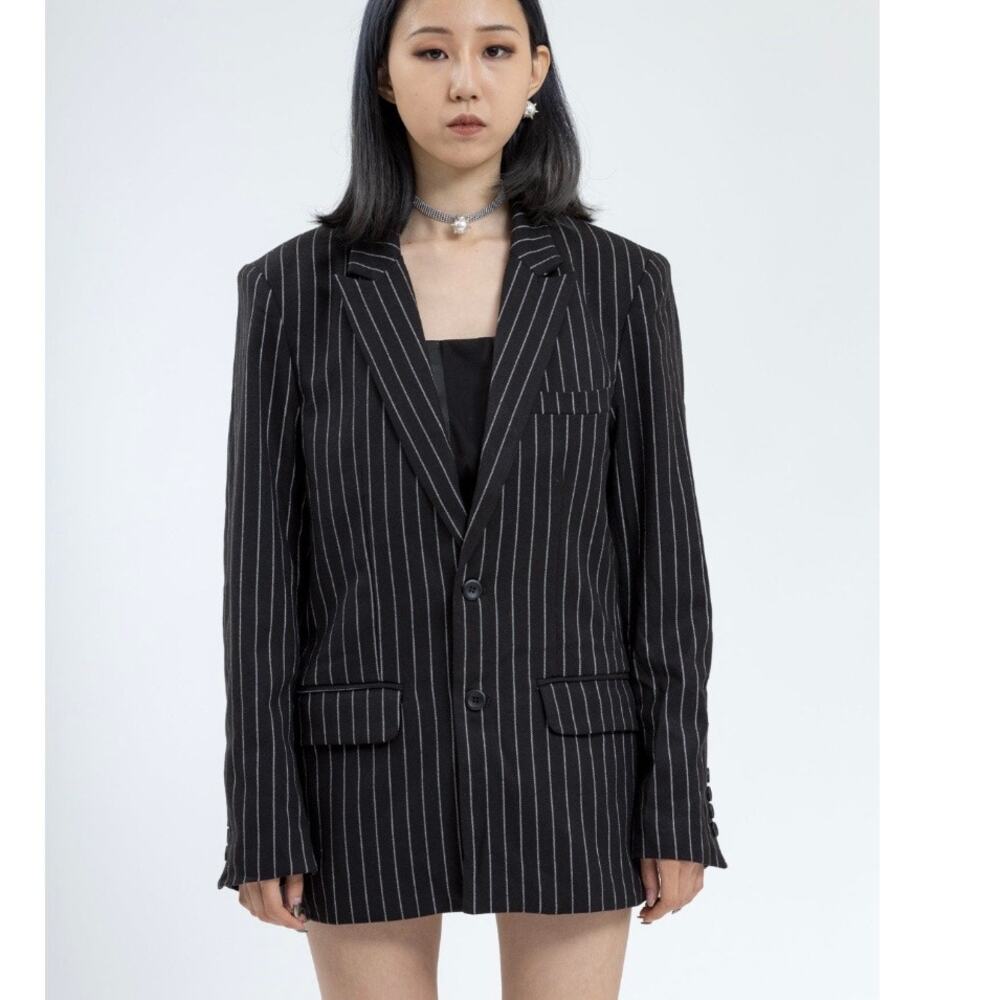 Danielle Guizio Oversized Black Pinstripe Blazer Classic Minimalist Quiet Luxury